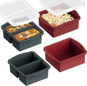 Silicone Freezer Trays with Lids, Set of 4 - with 1cup and 2 cup Silicone Freezer Molds for freezing soups, sauces and individual microwave safe
