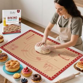 Silicone Baking Mat with Recipes, Extra Thick Silicone Mats for Baking, Non Stick Pastry Mat for Rolling Dough, Silicone Macaron Baking Mat for Cookie