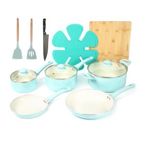 HAWOK Kitchen Ceramic Non-stick coating Induction Cookware Sets - 15 Piece pressed Aluminum Pots and Frying Sauce Pans Set with BAKELITE Handles and G