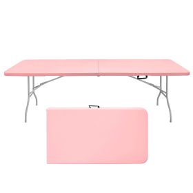 8ft Pink Folding Table, Portable Plastic Table for Camping, Picnics, Parties, High Load Bearing Foldable Table