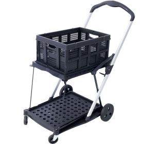 Collapsible Utility Cart Multi Use Functional Collapsible Shopping Carts 2-Tier Collapsible Shopping Cart with Baskets Carrito para Supermercado con R