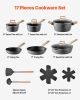 VEVOR 17 Piece Pots and Pans Set Nonstick, Granite Cookware Set, Induction Cookwares, Kitchen RV Cooking Sets with Frying, Sauce, Saute